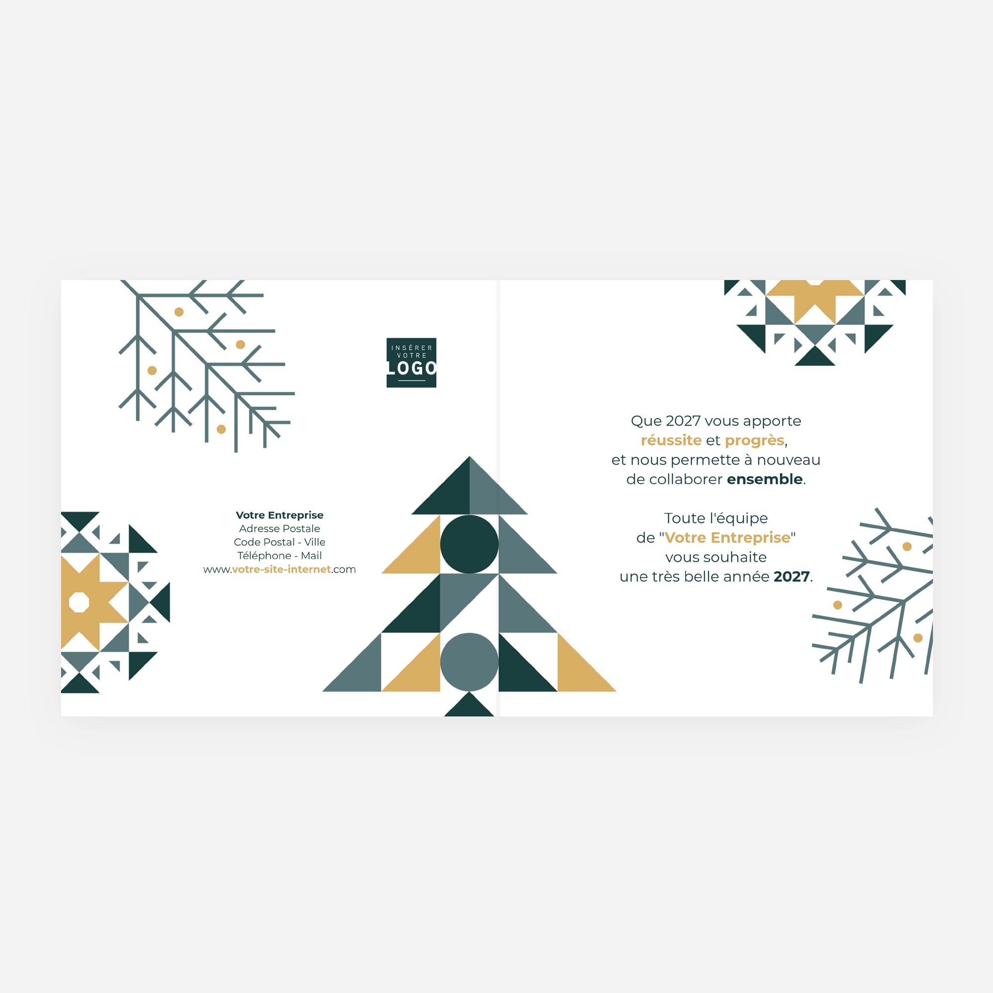 Mosaïque d’Hiver | Vœux professionnels • Carte de voeux dorure • Carré double photo N° 2