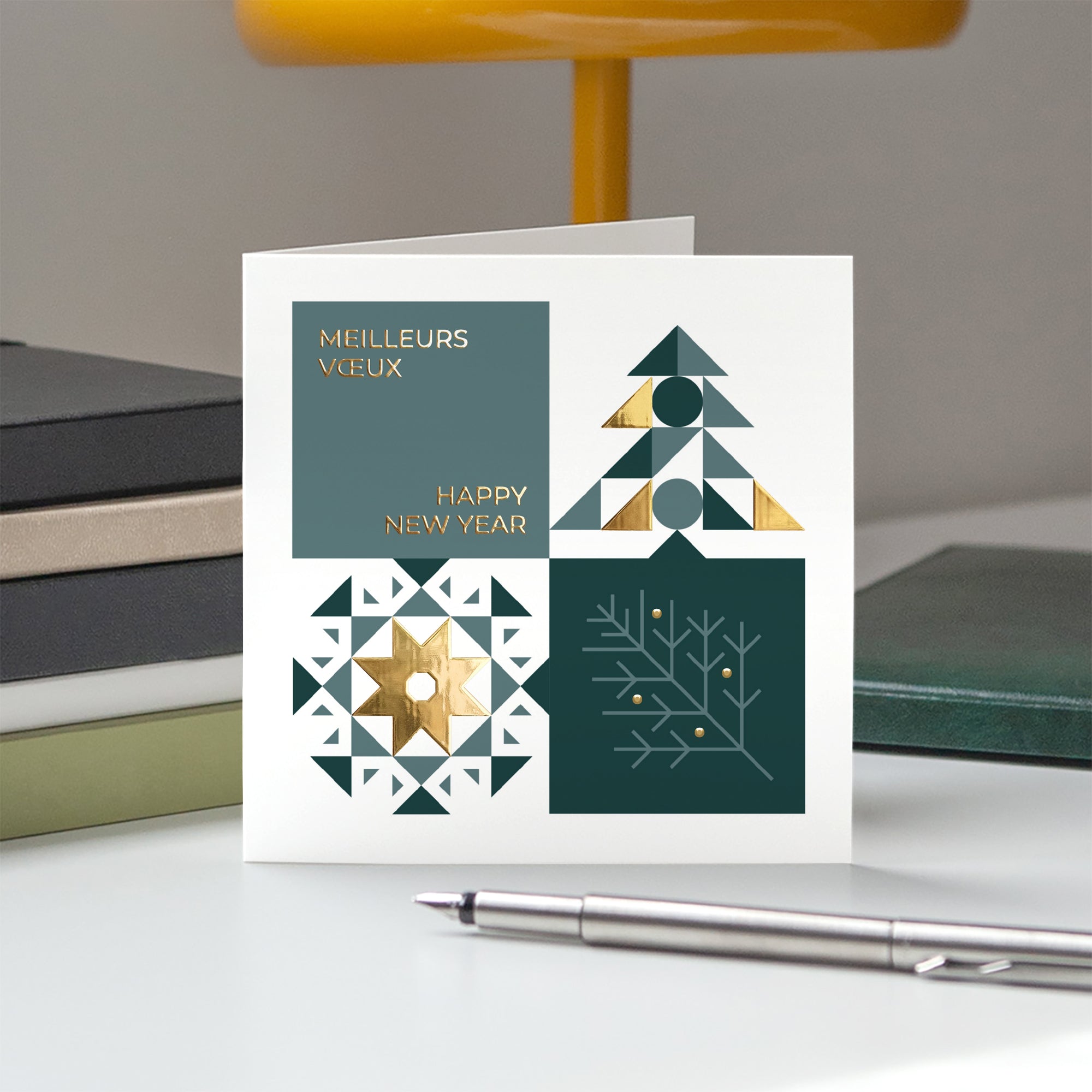 Mosaïque d’Hiver | Vœux professionnels • Carte de voeux dorure • Carré double photo N° 5