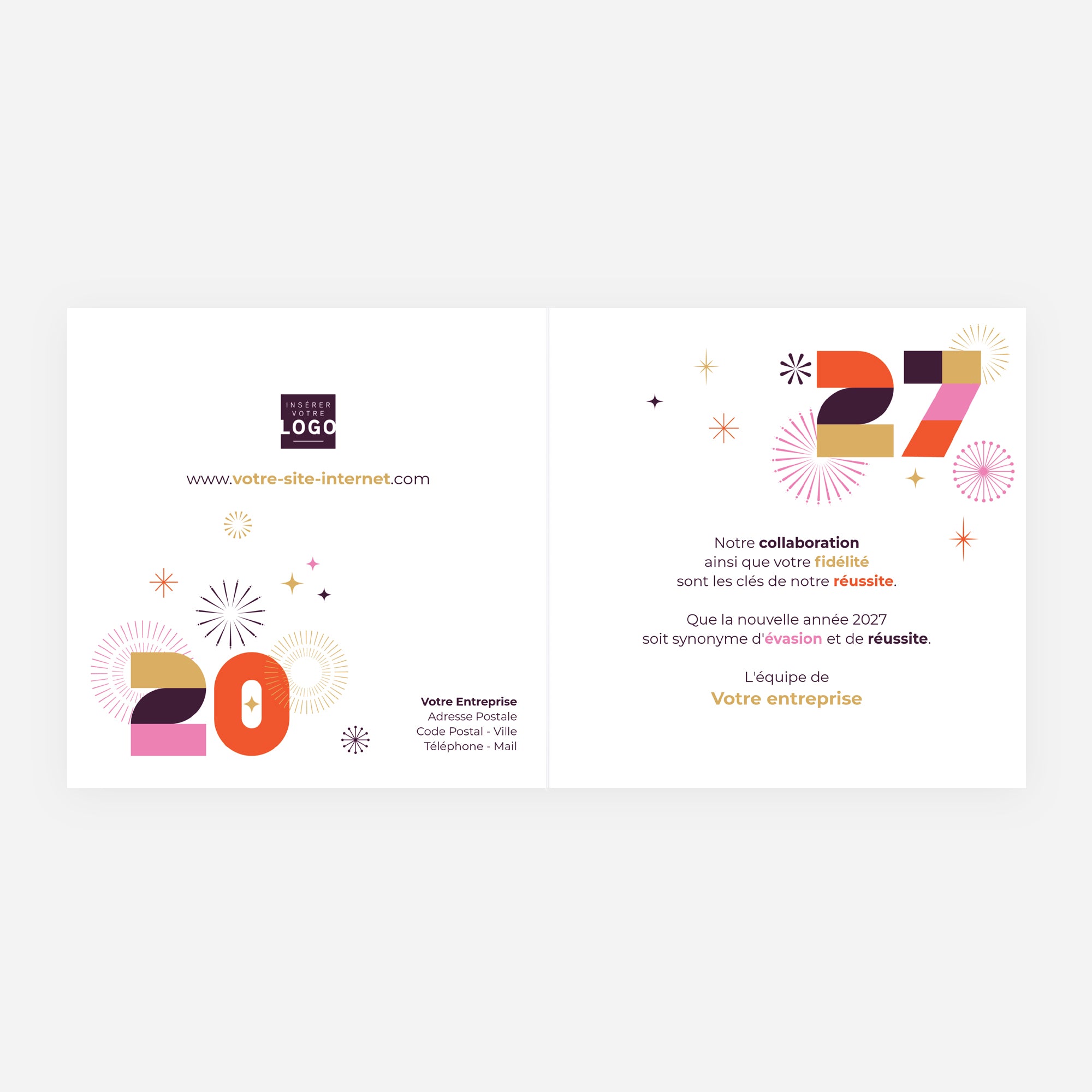 Éclat Pop | Vœux professionnels • Carte de voeux dorure • Carré double photo N° 2
