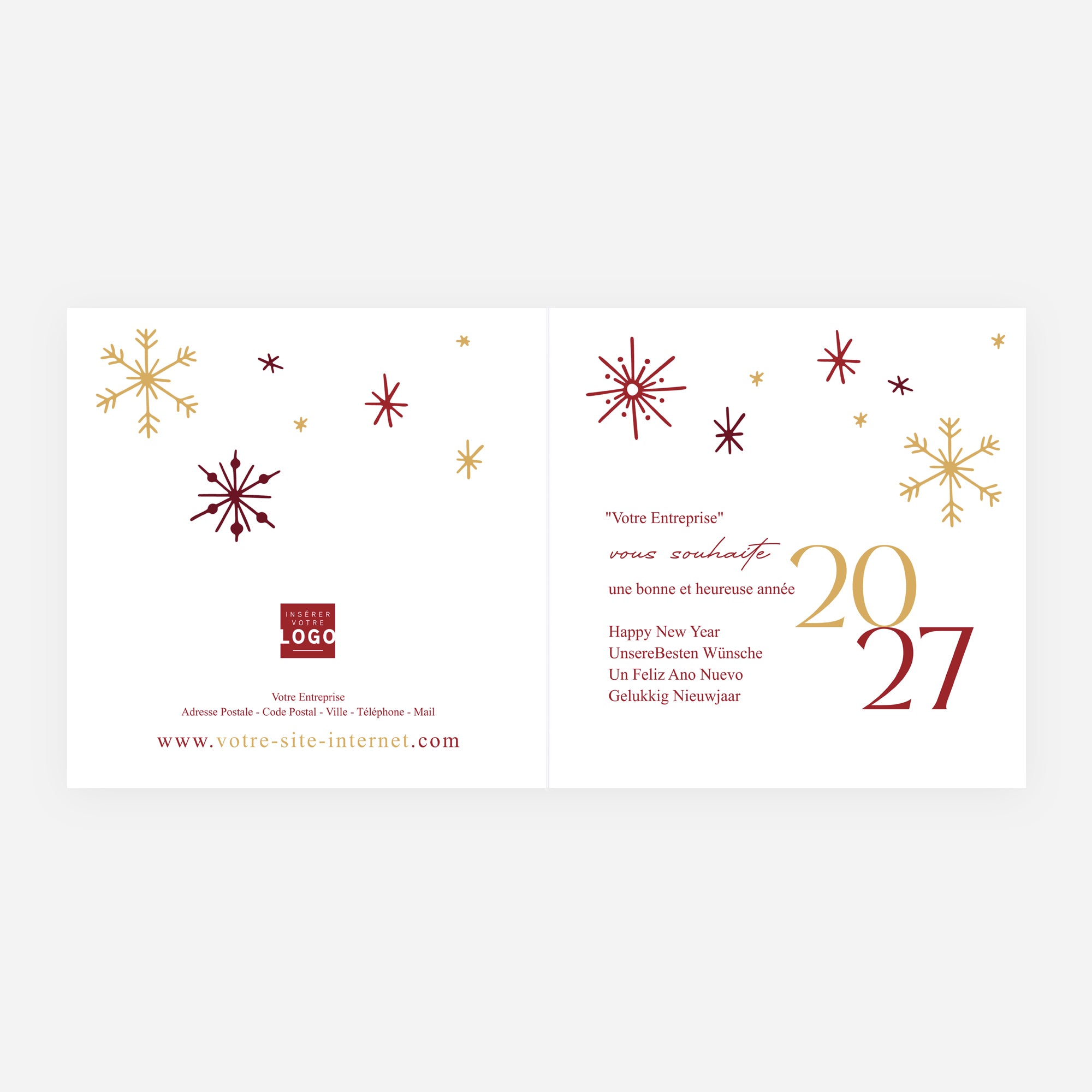 Ronde de Flocons | Vœux professionnels • Carte de voeux dorure • Carré double photo N° 2