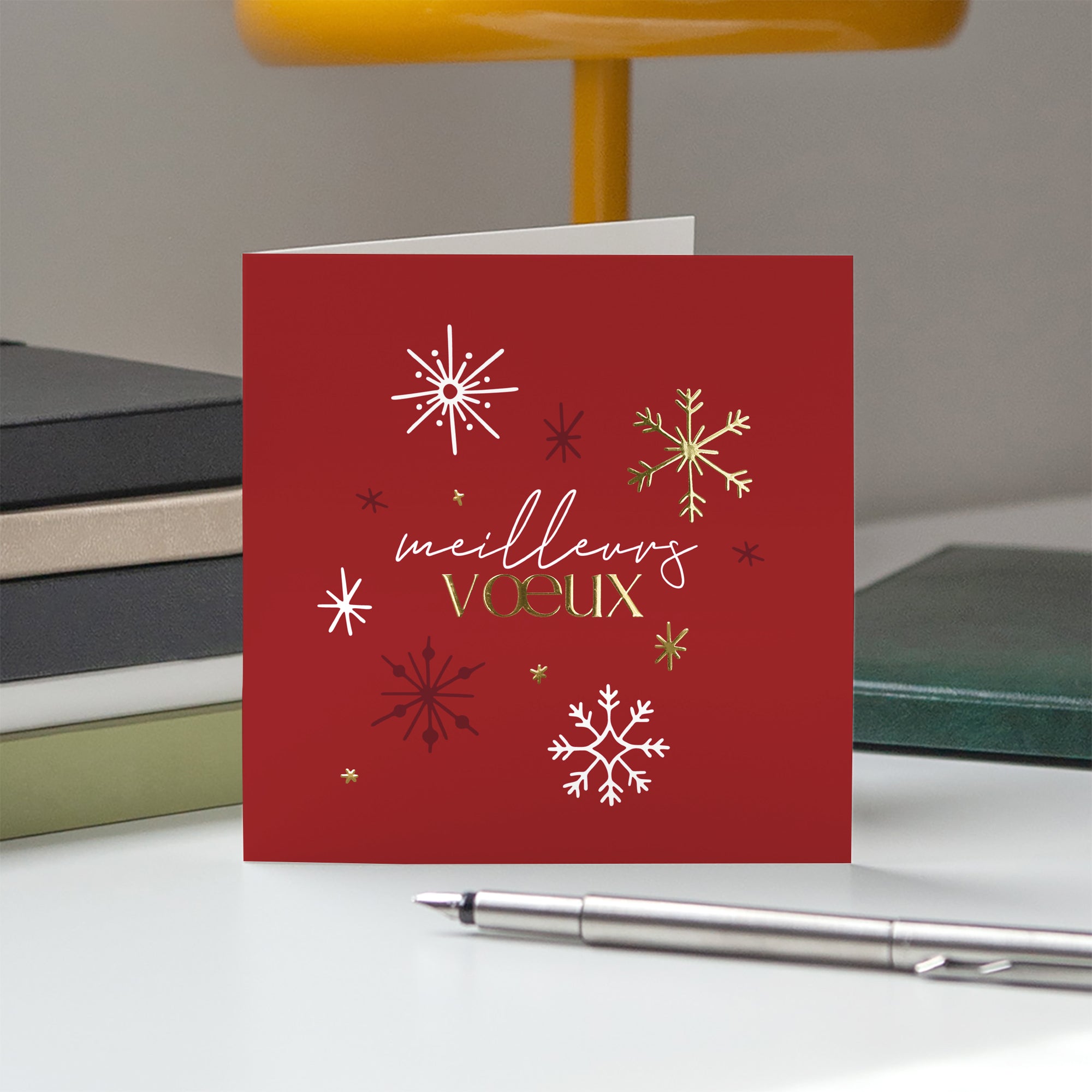 Ronde de Flocons | Vœux professionnels • Carte de voeux dorure • Carré double photo N° 5