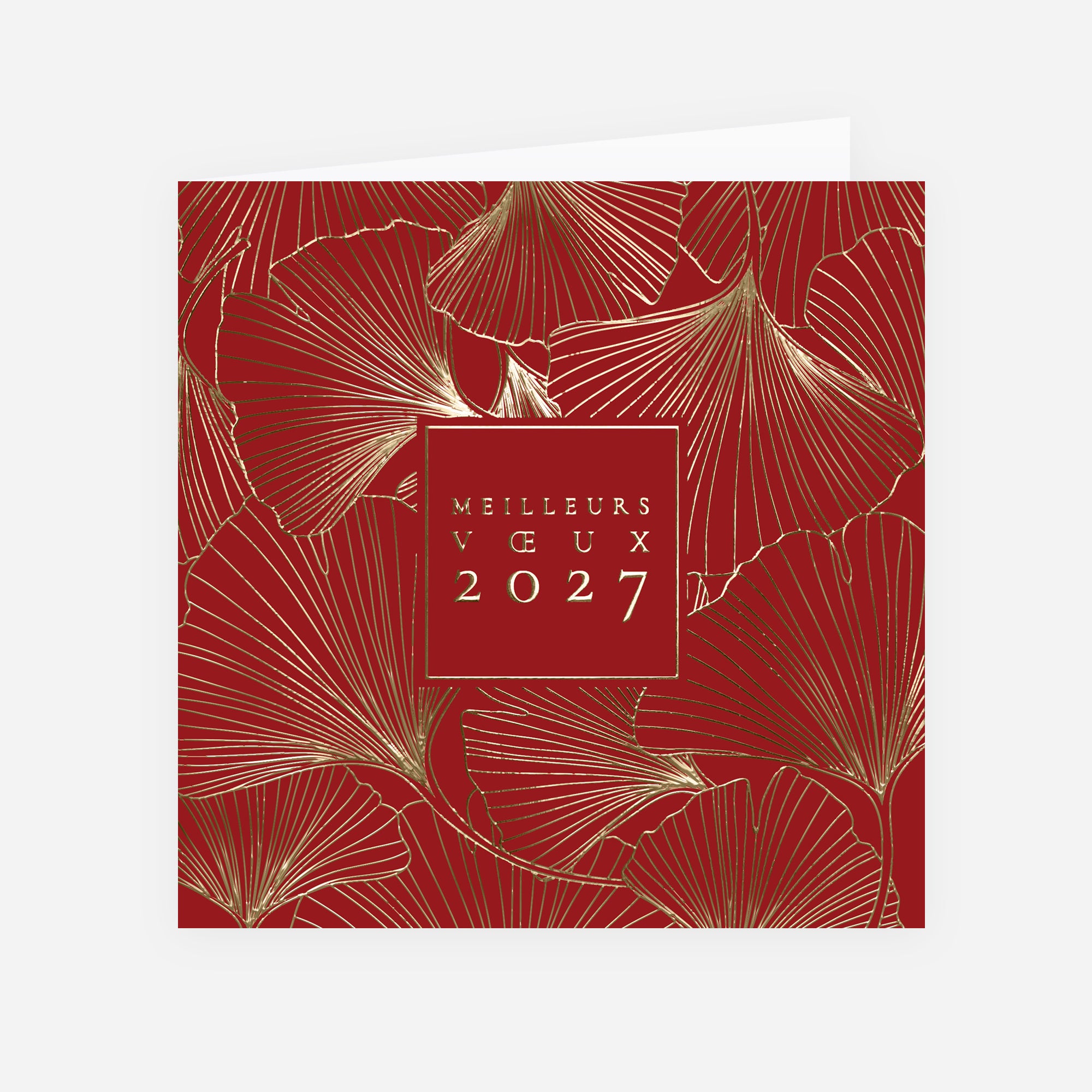 Ginkgo Doré Rouge | Vœux professionnels • Carte de voeux dorure • Carrée pliable photo N° 1