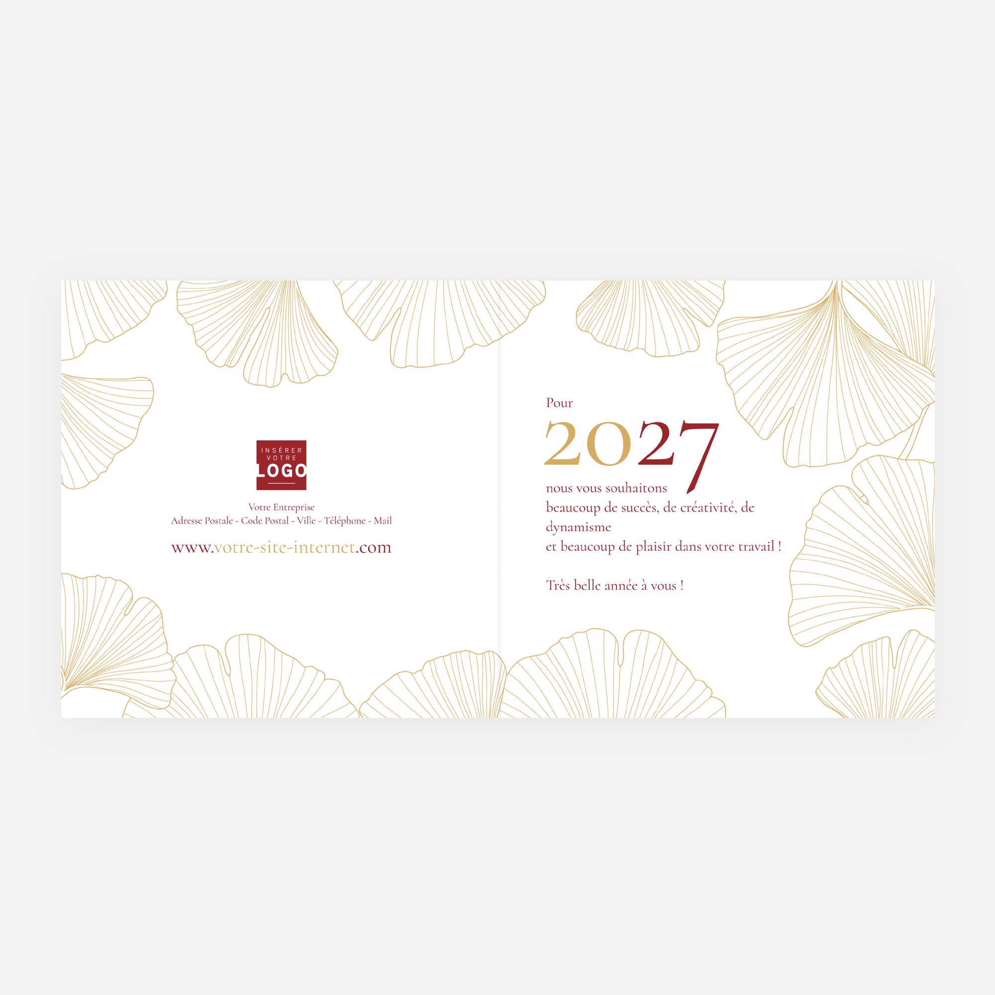 Ginkgo Doré Rouge | Vœux professionnels • Carte de voeux dorure • Carrée pliable photo N° 2
