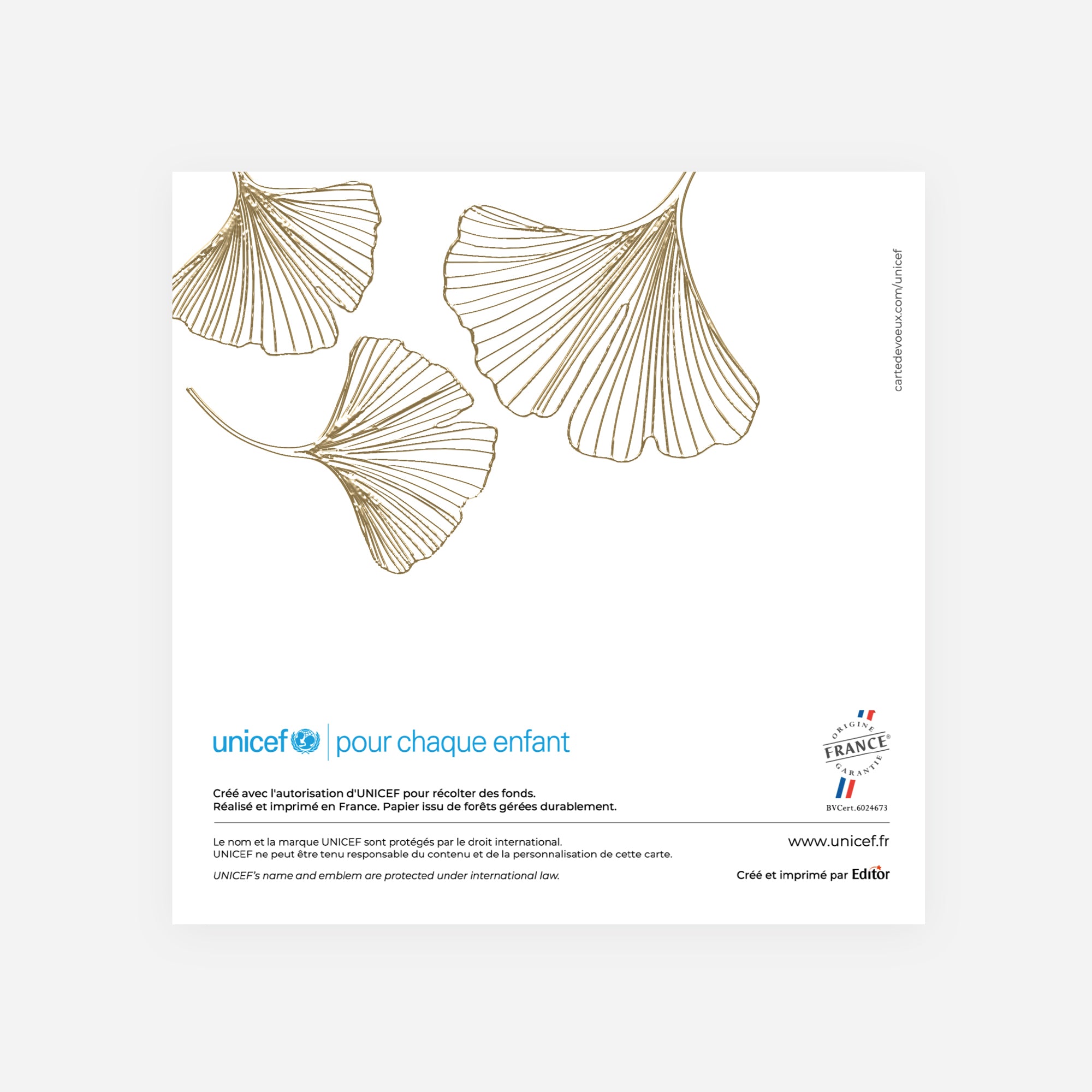 Ginkgo Doré Rouge | Vœux professionnels • Carte de voeux dorure • Carrée pliable photo N° 3