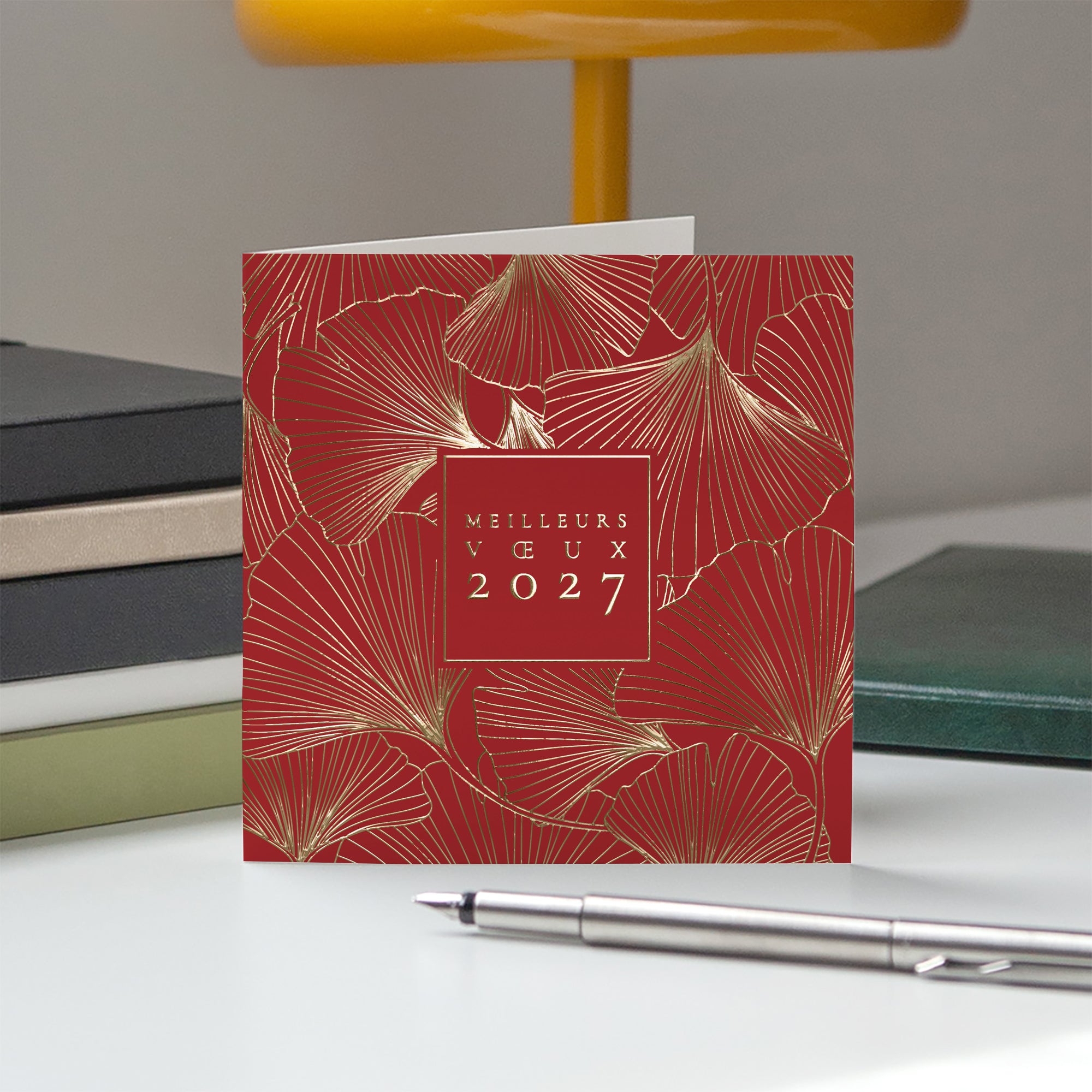 Ginkgo Doré Rouge | Vœux professionnels • Carte de voeux dorure • Carrée pliable photo N° 5