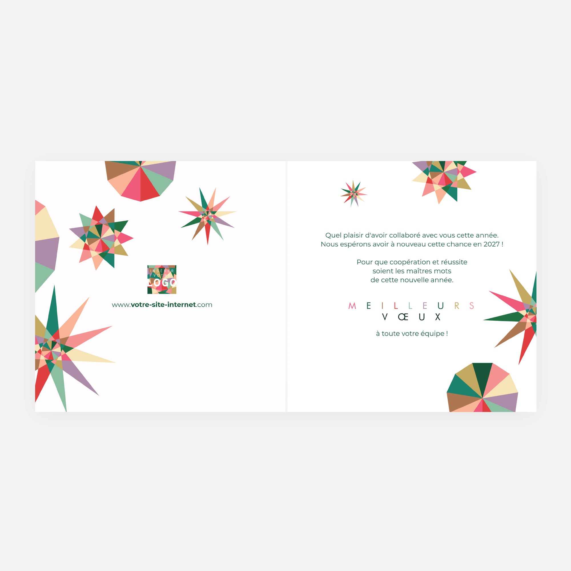 Étoile lumineuse | Vœux professionnels • Carte de voeux • Carré double photo N° 2