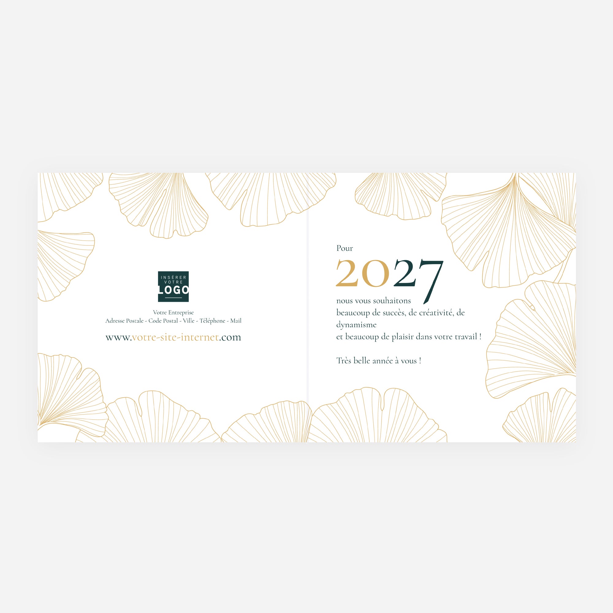 Ginkgo Doré Vert | Vœux professionnels • Carte de voeux dorure • Carré double photo N° 2