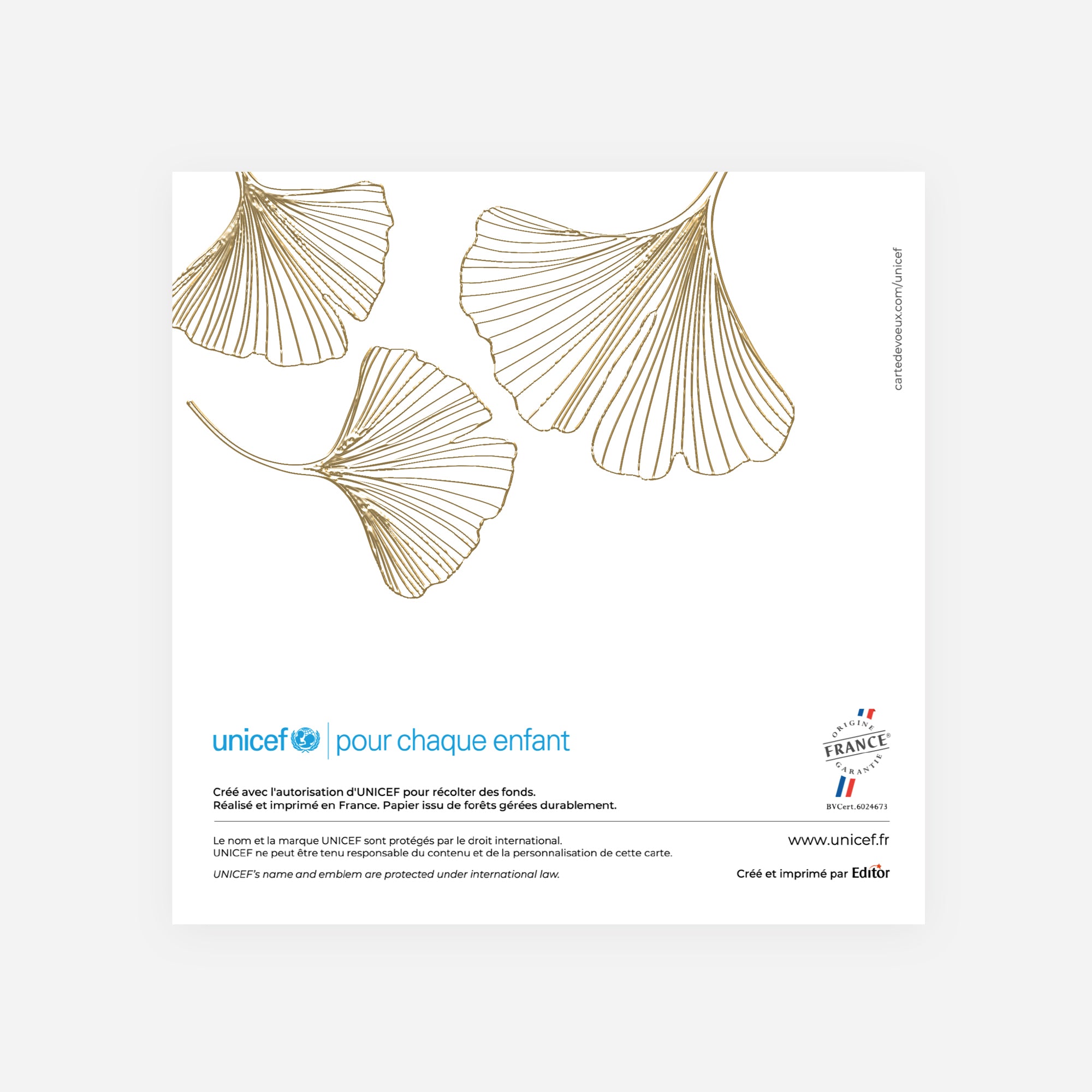 Ginkgo Doré Vert | Vœux professionnels • Carte de voeux dorure • Carré double photo N° 3