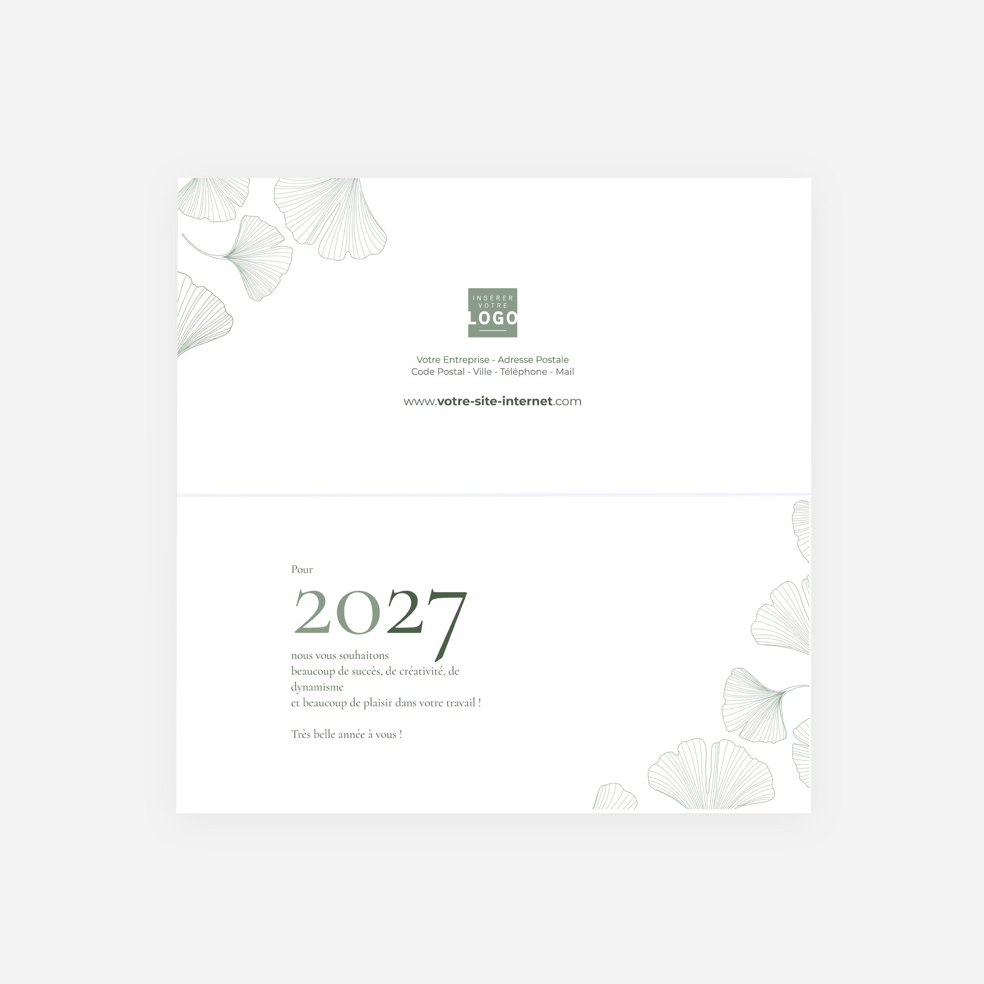 Ginkgo Vert Amande | Vœux professionnels • Carte de voeux • Panoramique pliable photo N° 2