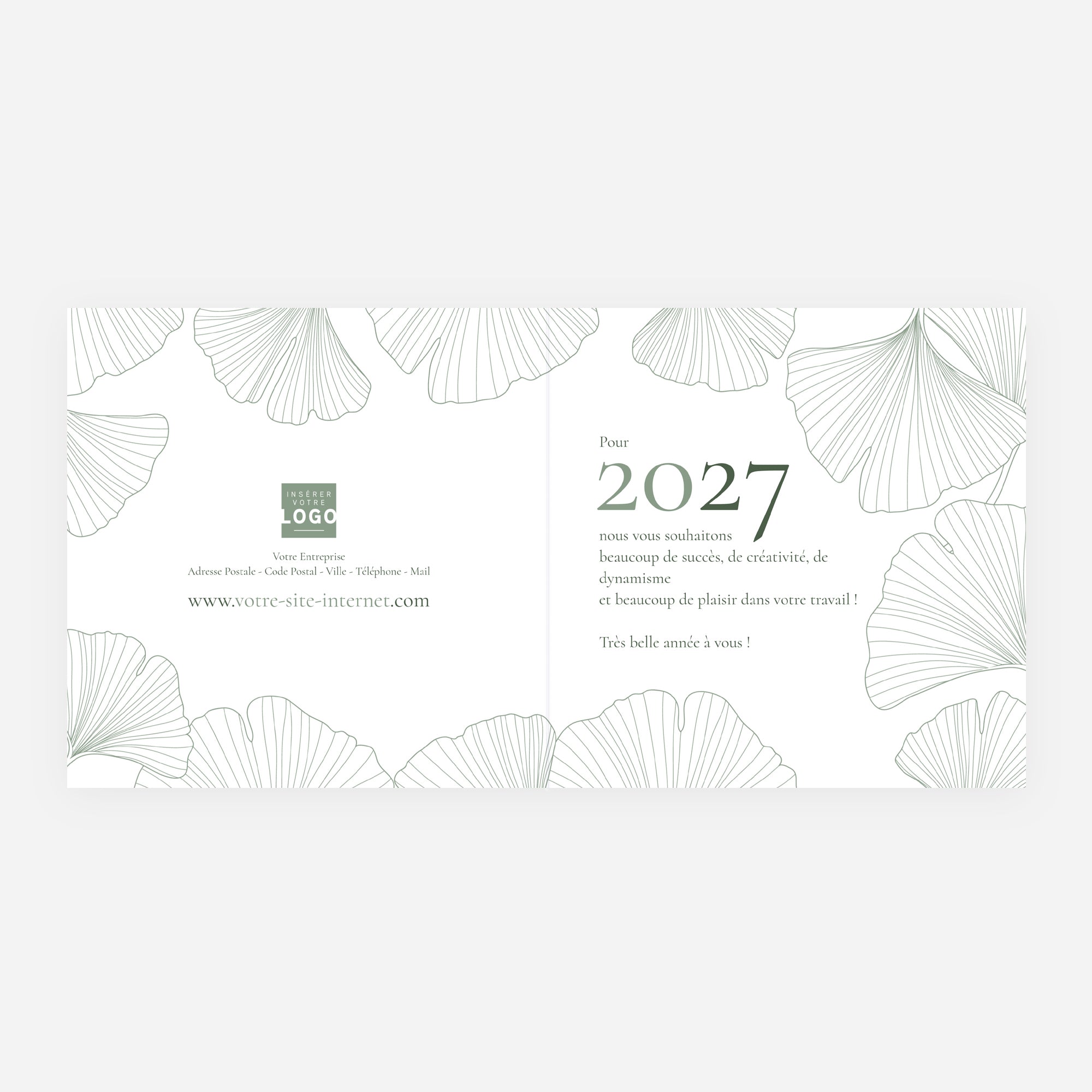 Ginkgo Vert Amande | Vœux professionnels • Carte de voeux • Carré double photo N° 2