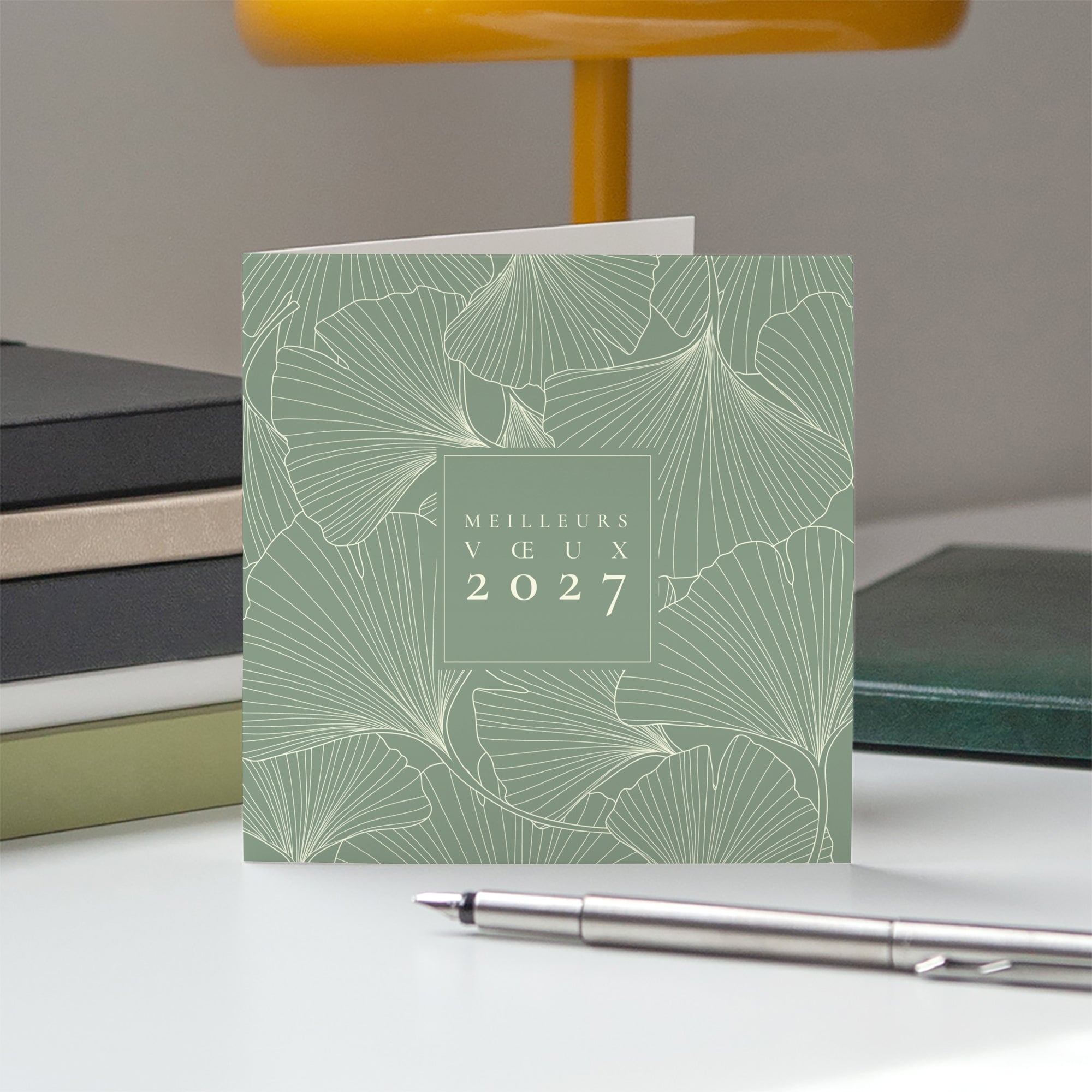 Ginkgo Vert Amande | Vœux professionnels • Carte de voeux • Carré double photo N° 5