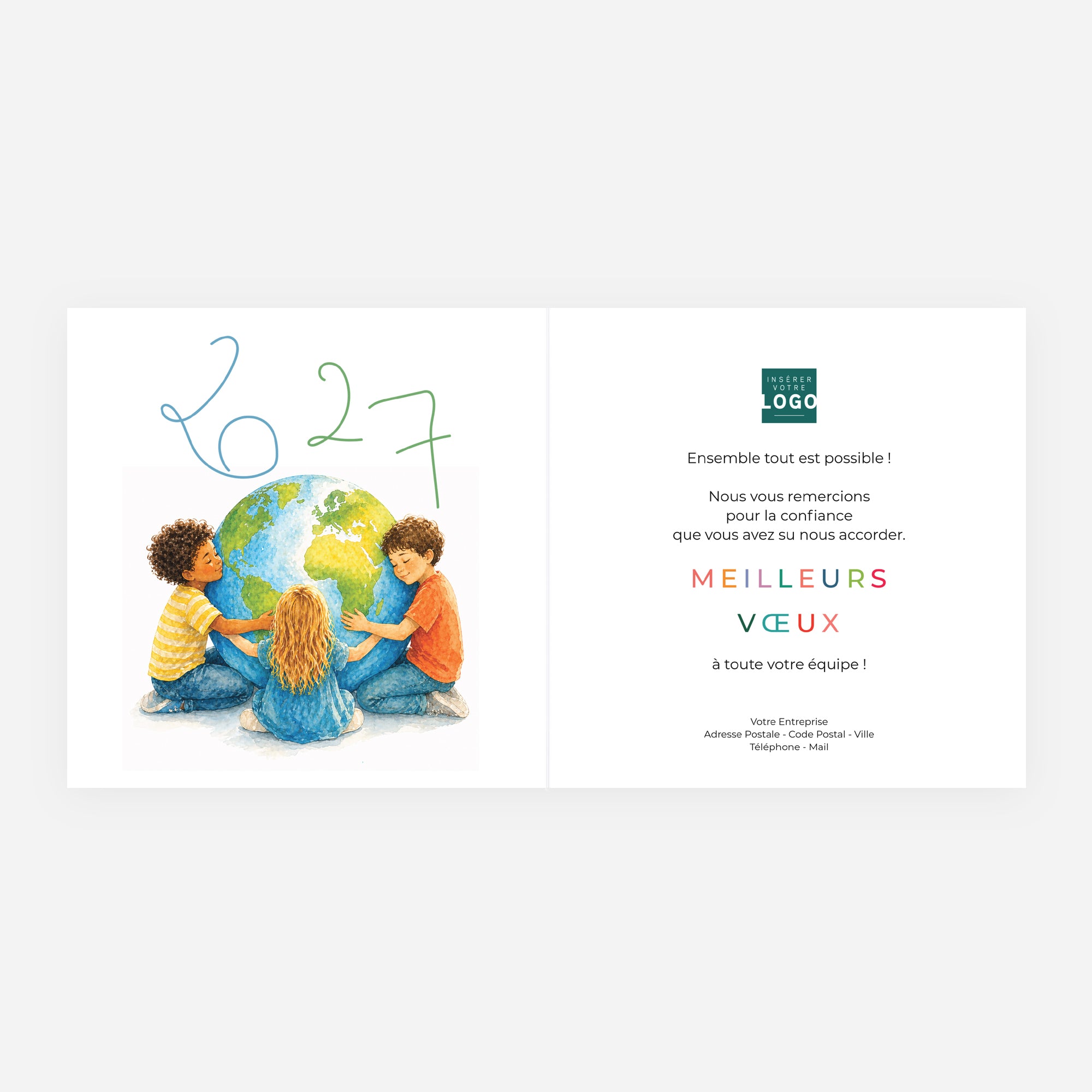 Mains vers le Monde | Vœux professionnels • Carte de voeux • Carré double photo N° 2