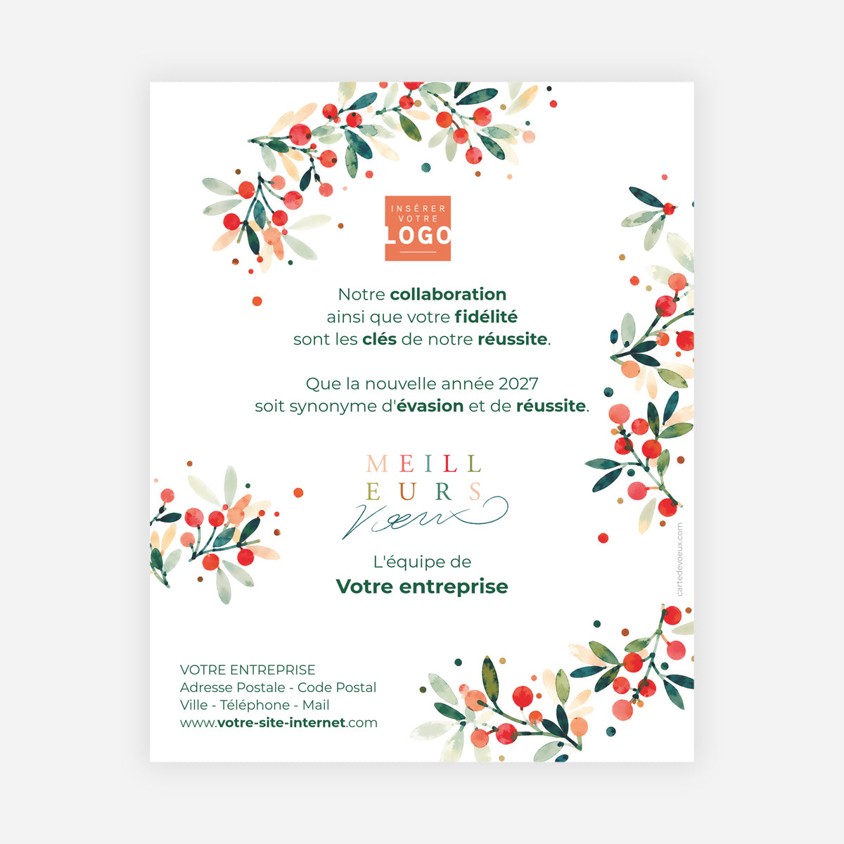 Aquarelle Houx | Vœux professionnels • Carte virtuelle • eCard Image photo N° 1