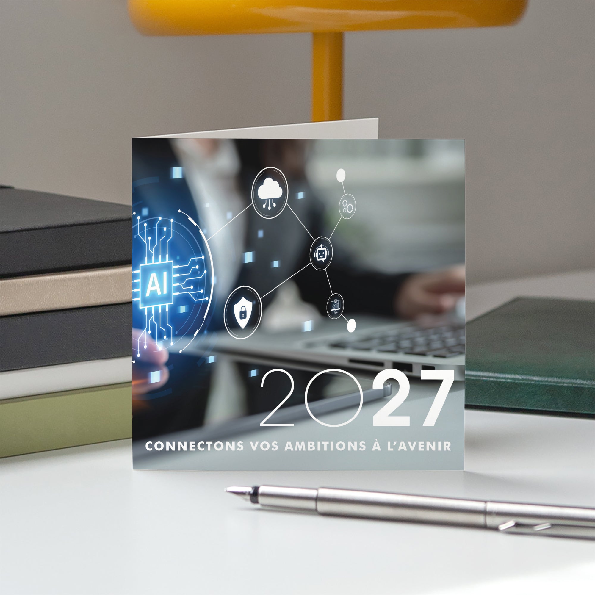 L'Avenir Connecté | Vœux professionnels • Carte de voeux • Carrée pliable photo N° 5