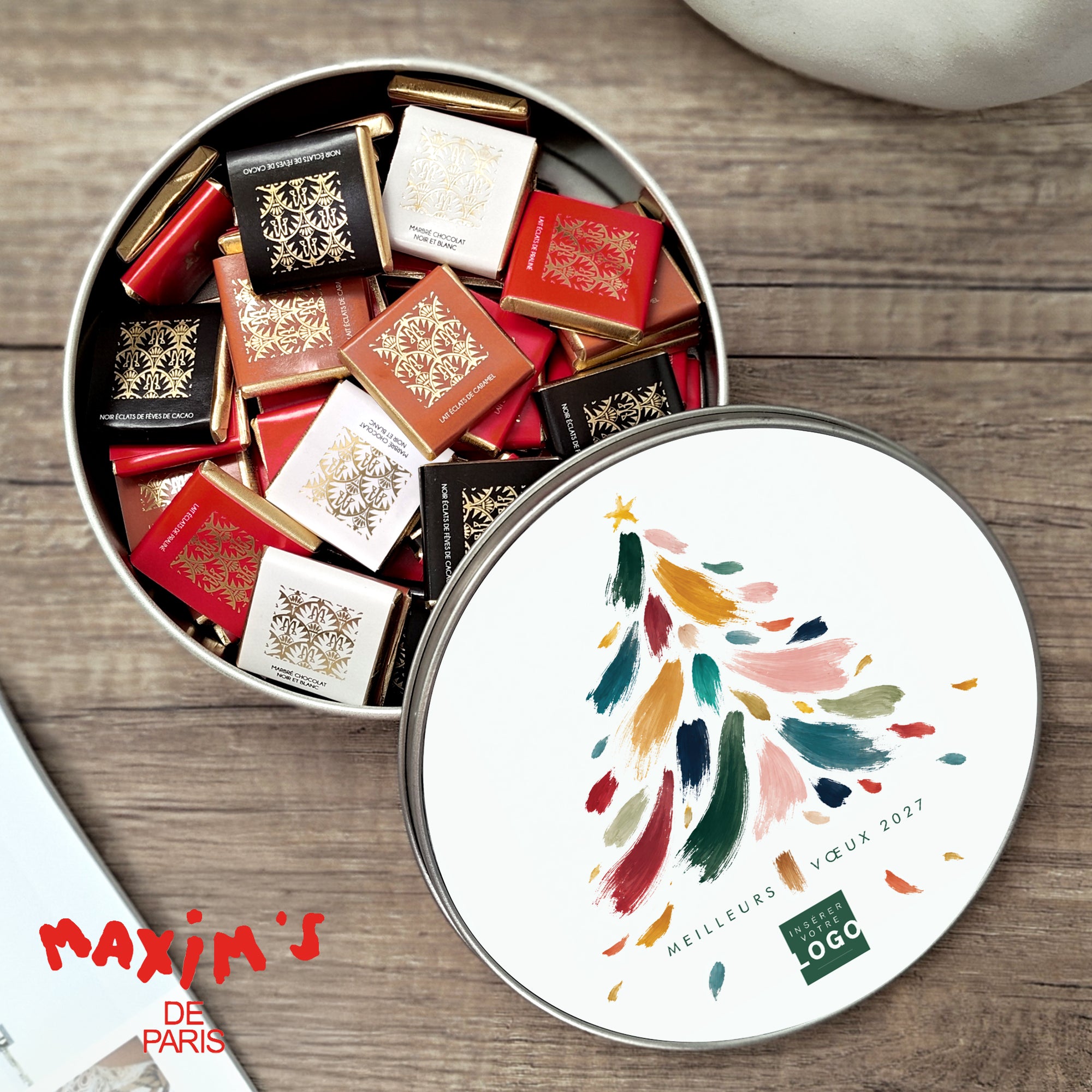 Touches de Noël | Vœux professionnels • Boite métallique • Ronde photo N° 1