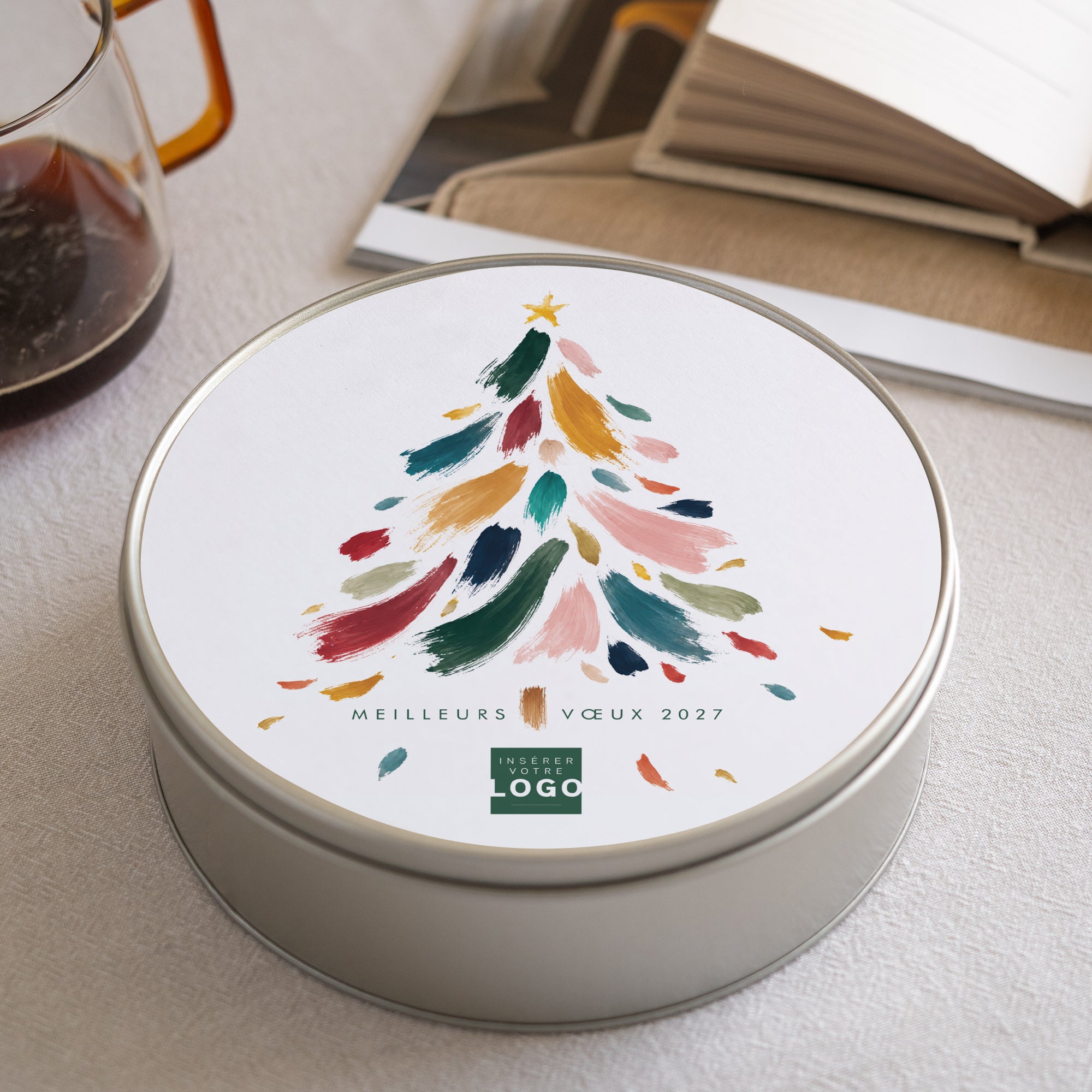 Touches de Noël | Vœux professionnels • Boite métallique • Ronde photo N° 2